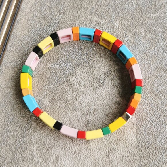 Roxanne Assoulin Rainbow Brite Gold Colorful Enamel Stretch Bracelet - Picture 3 of 4